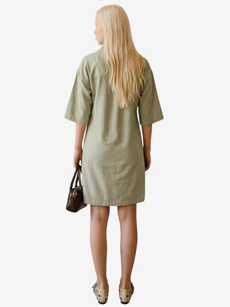 ماي فاشن MY FASHION Polo Collar Mini Dress with Three Quarter Sleeves